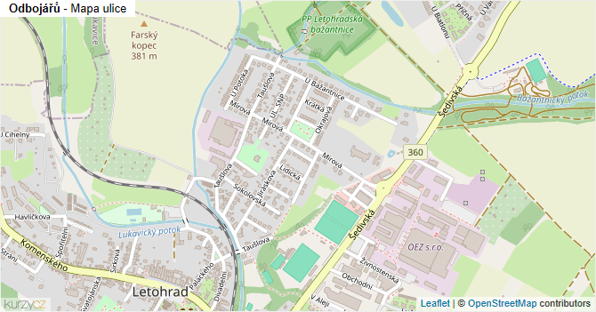 Odbojářů - mapa ulice