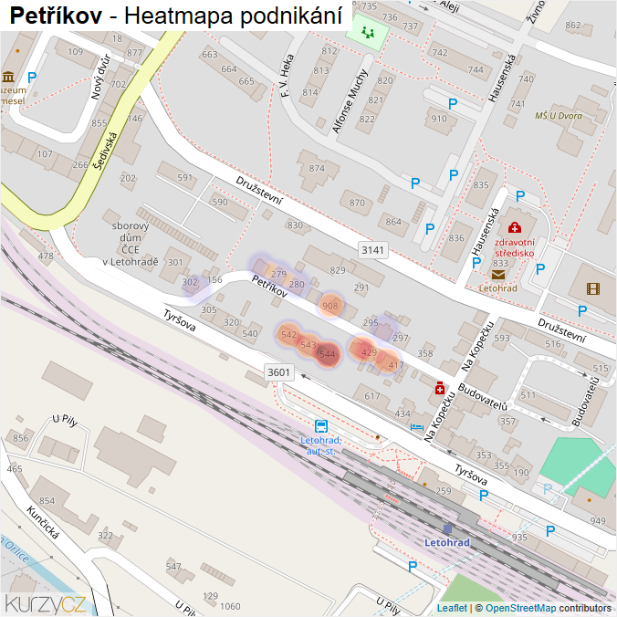 Mapa Petříkov - Firmy v ulici.