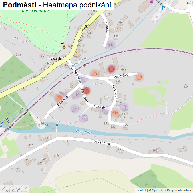 Mapa Podměstí - Firmy v ulici.