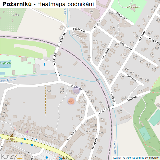 Mapa Požárníků - Firmy v ulici.