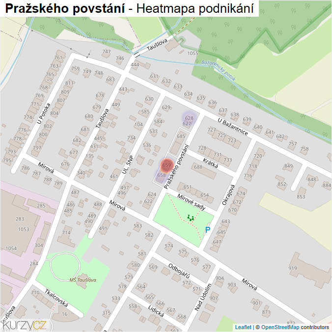 Mapa Pražského povstání - Firmy v ulici.