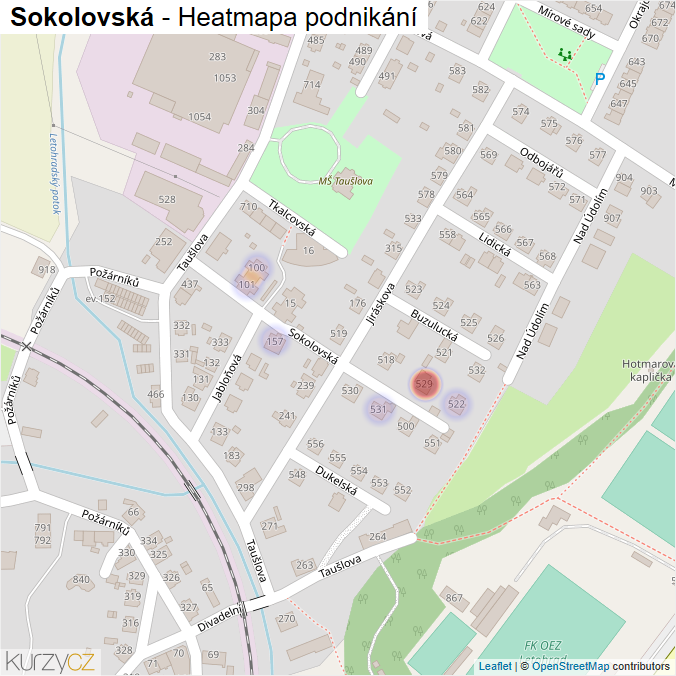 Mapa Sokolovská - Firmy v ulici.