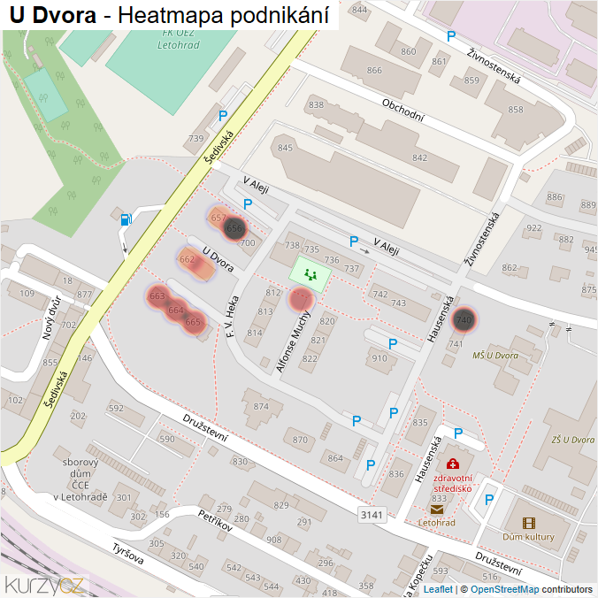 Mapa U Dvora - Firmy v ulici.