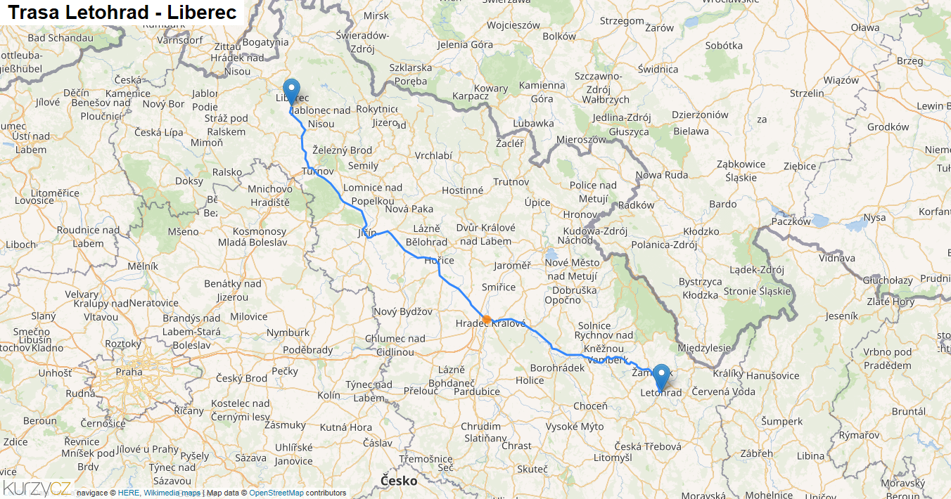 Letohrad-Liberec, mapa trasy