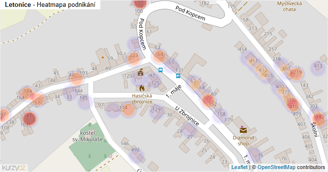 Letonice - mapa podnikání