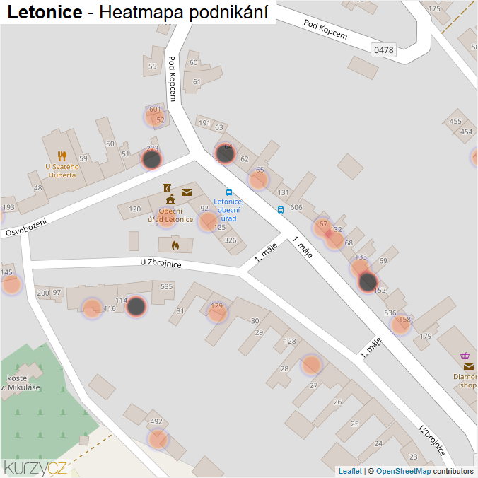 Mapa Letonice - Firmy v obci.