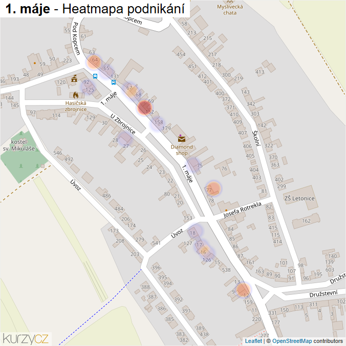 Mapa 1. máje - Firmy v ulici.