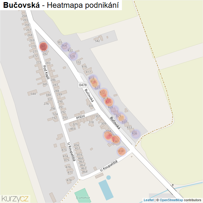 Mapa Bučovská - Firmy v ulici.