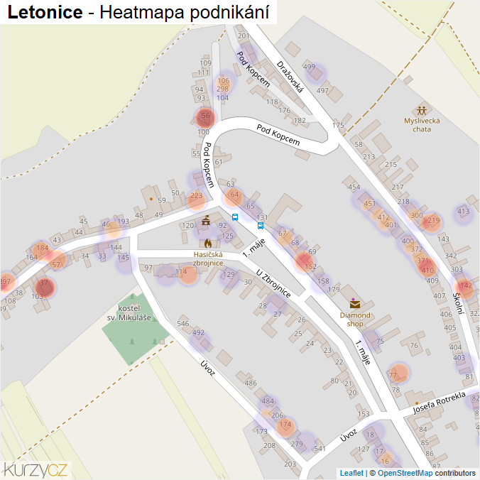 Mapa Letonice - Firmy v části obce.