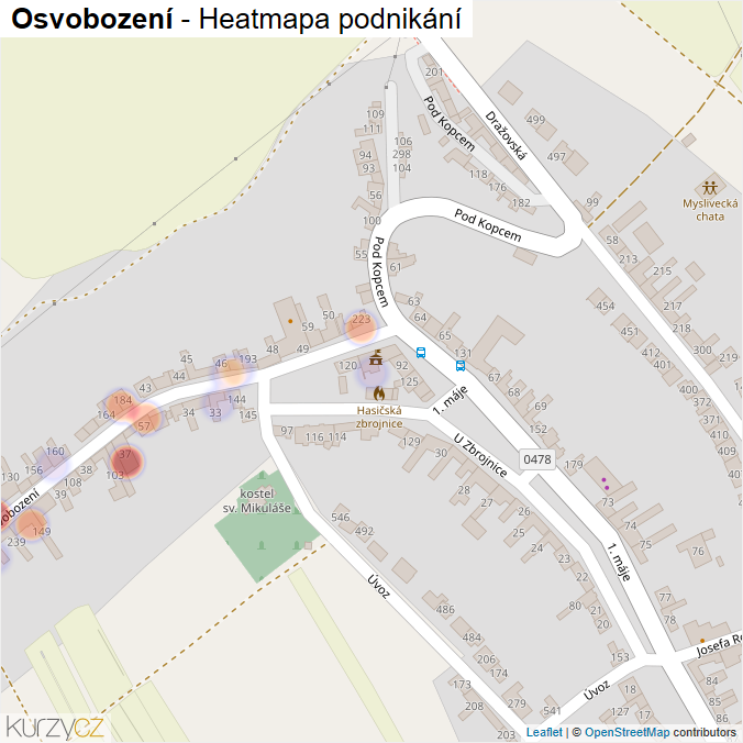 Mapa Osvobození - Firmy v ulici.