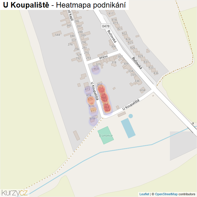 Mapa U Koupaliště - Firmy v ulici.