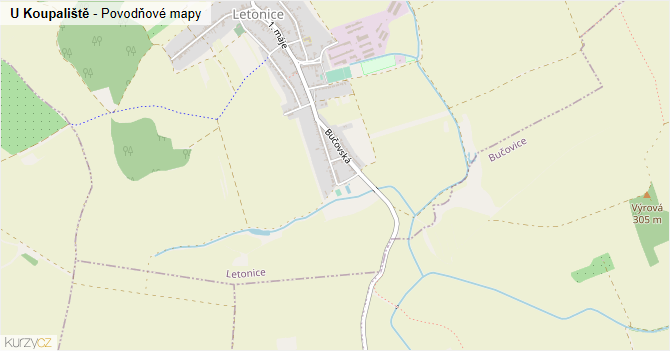 U Koupaliště - záplavové mapy stoleté vody