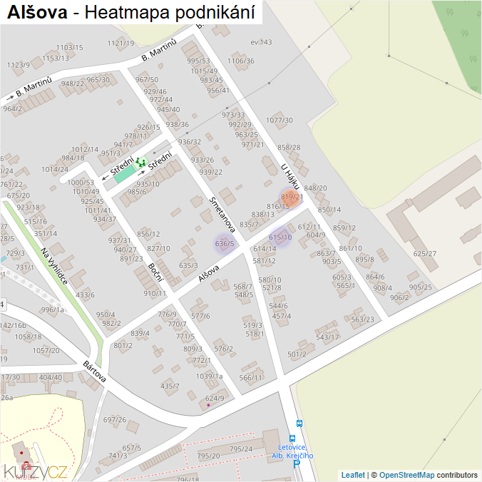 Mapa Alšova - Firmy v ulici.
