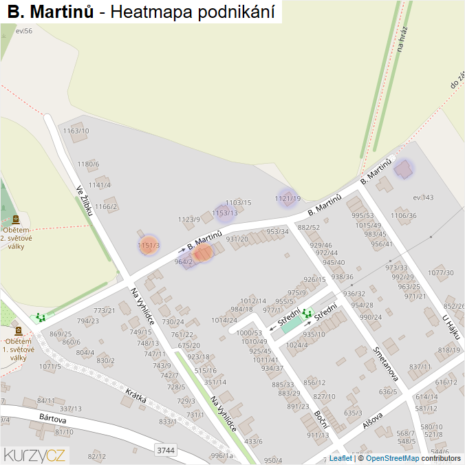 Mapa B. Martinů - Firmy v ulici.