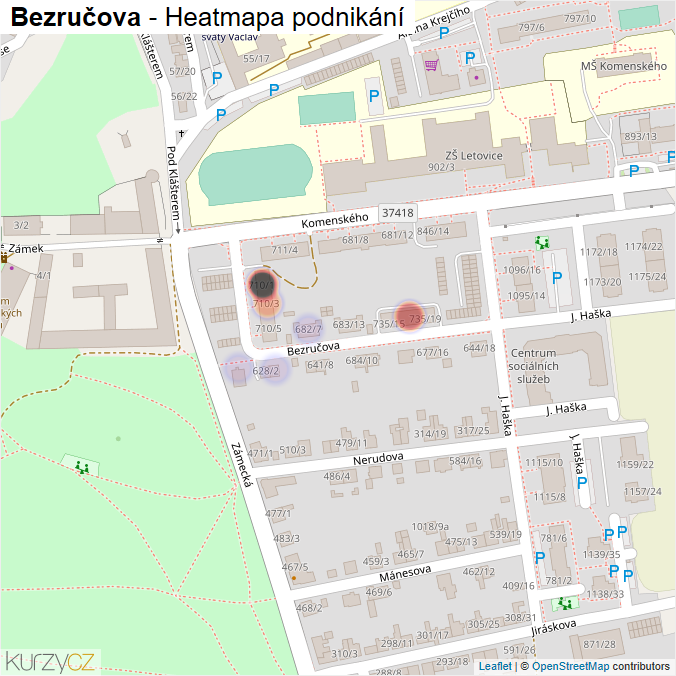 Mapa Bezručova - Firmy v ulici.