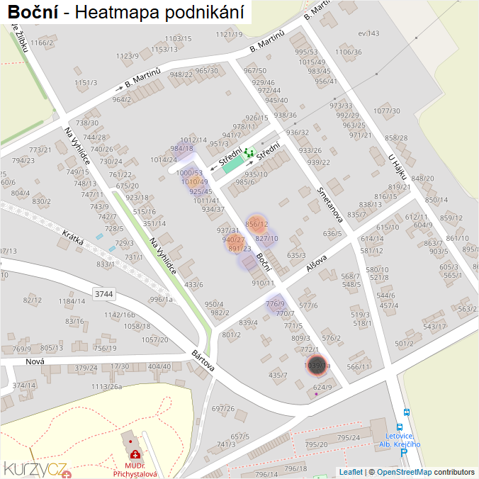 Mapa Boční - Firmy v ulici.