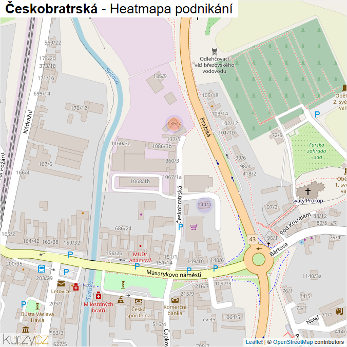 Mapa Českobratrská - Firmy v ulici.