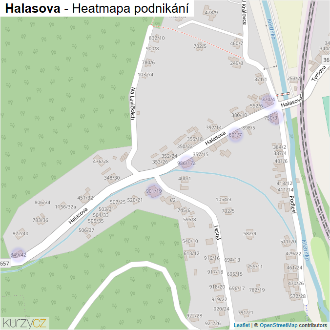 Mapa Halasova - Firmy v ulici.