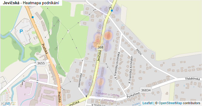 Jevíčská - mapa podnikání