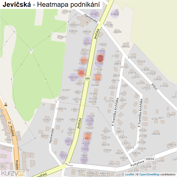 Mapa Jevíčská - Firmy v ulici.