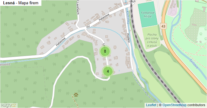 Lesná - mapa firem