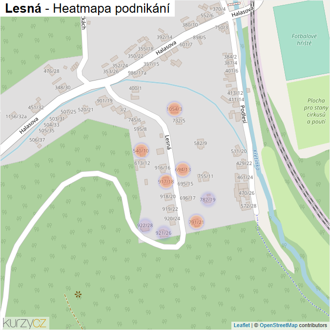 Mapa Lesná - Firmy v ulici.