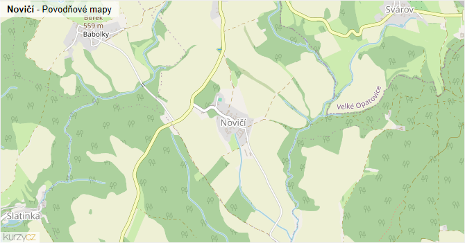 Novičí - záplavové mapy stoleté vody
