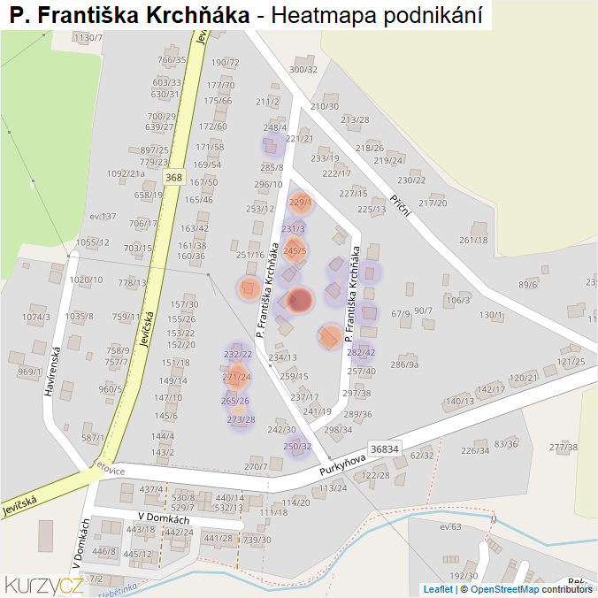 Mapa P. Františka Krchňáka - Firmy v ulici.