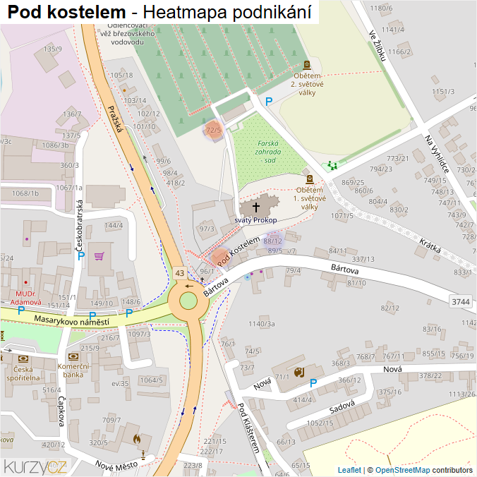 Mapa Pod kostelem - Firmy v ulici.