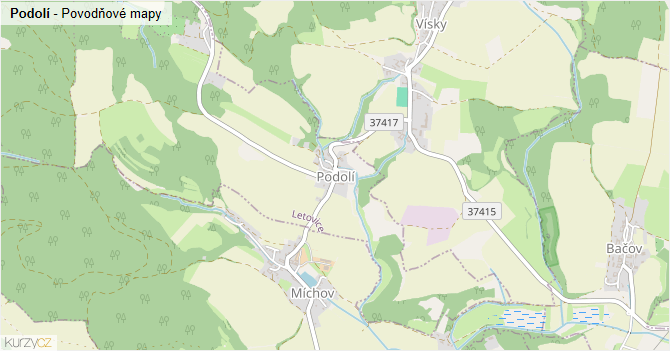Podolí - záplavové mapy stoleté vody