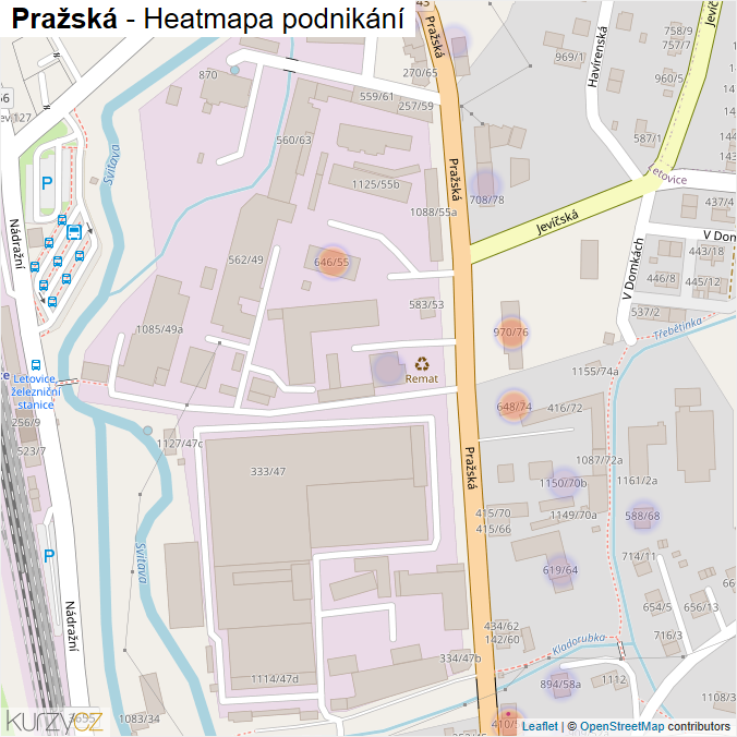 Mapa Pražská - Firmy v ulici.