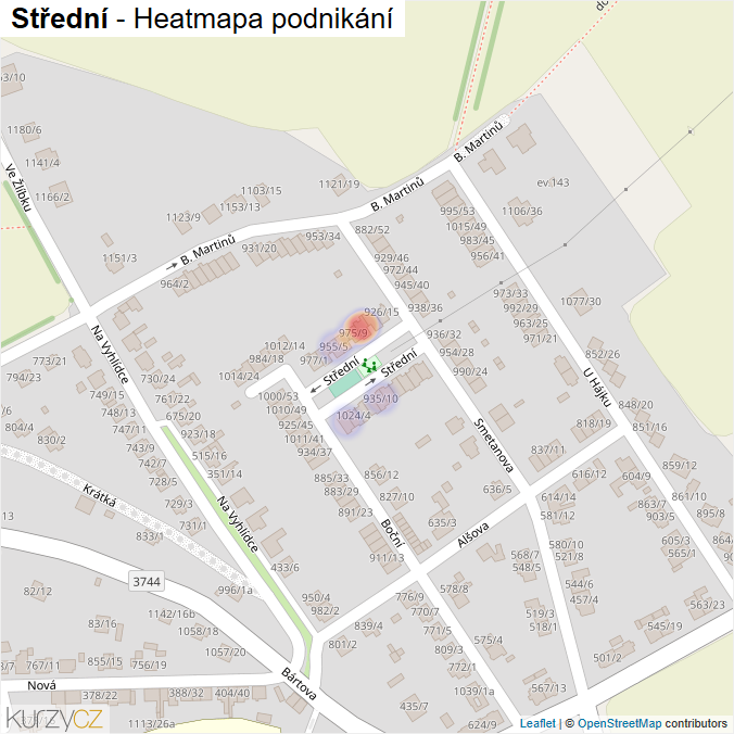 Mapa Střední - Firmy v ulici.