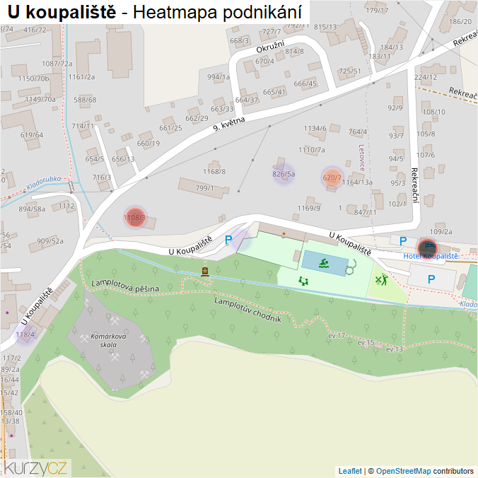 Mapa U koupaliště - Firmy v ulici.