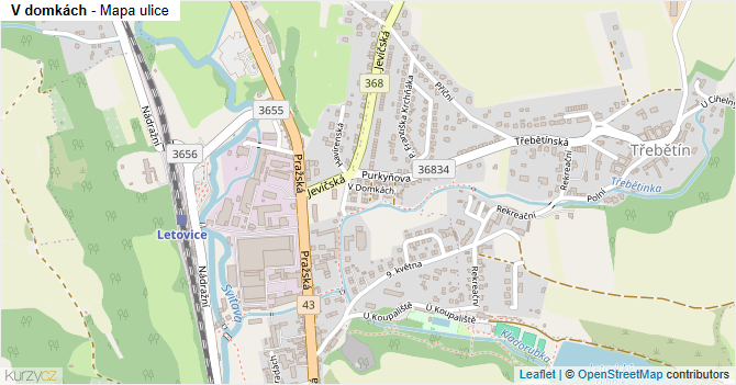 V domkách - mapa ulice