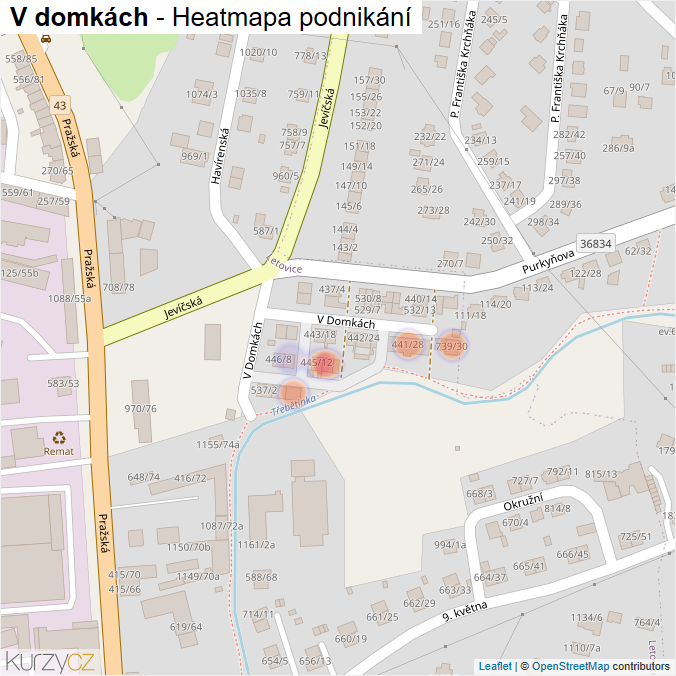 Mapa V domkách - Firmy v ulici.