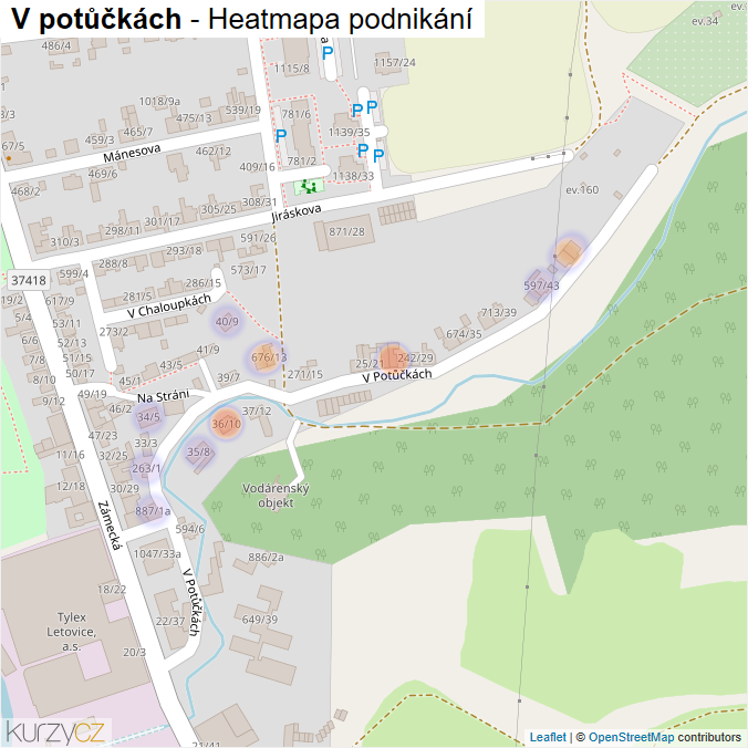 Mapa V potůčkách - Firmy v ulici.
