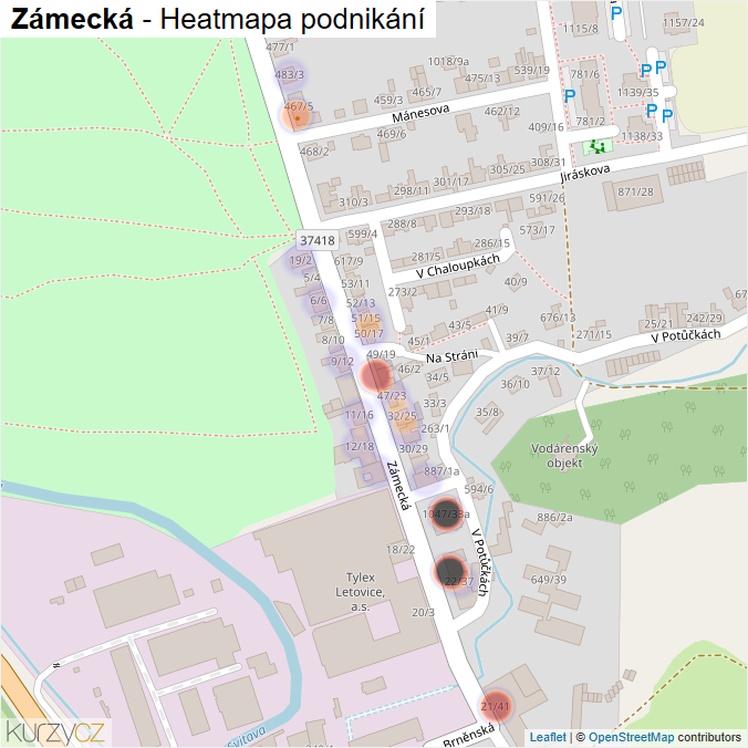 Mapa Zámecká - Firmy v ulici.