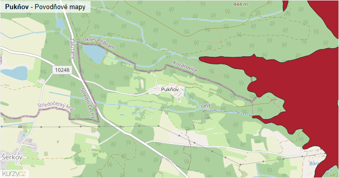 Pukňov - záplavové mapy stoleté vody