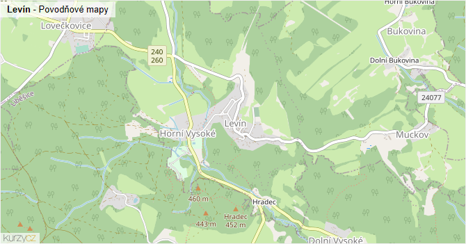 Levín - záplavové mapy stoleté vody