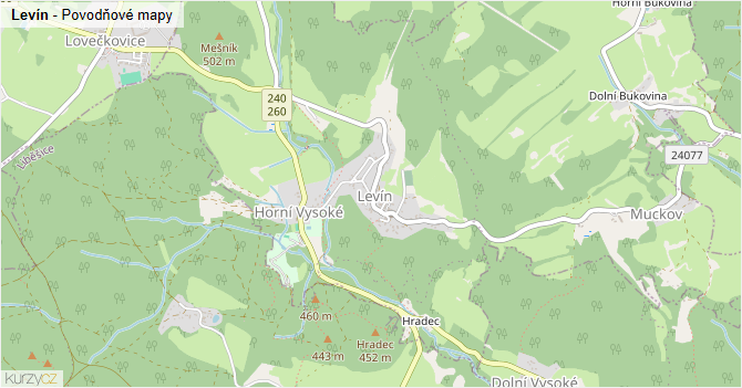 Levín - záplavové mapy stoleté vody