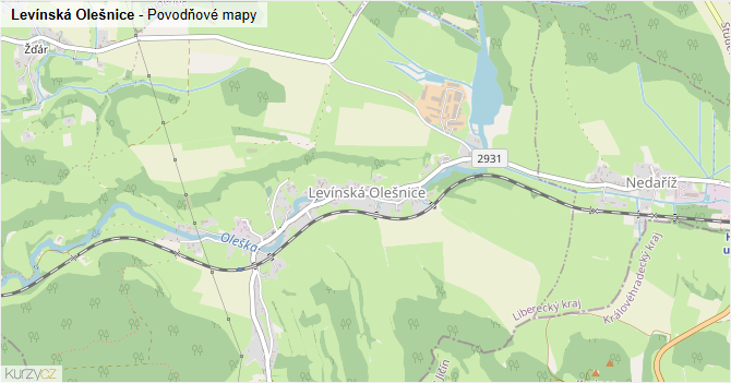 Levínská Olešnice - záplavové mapy stoleté vody