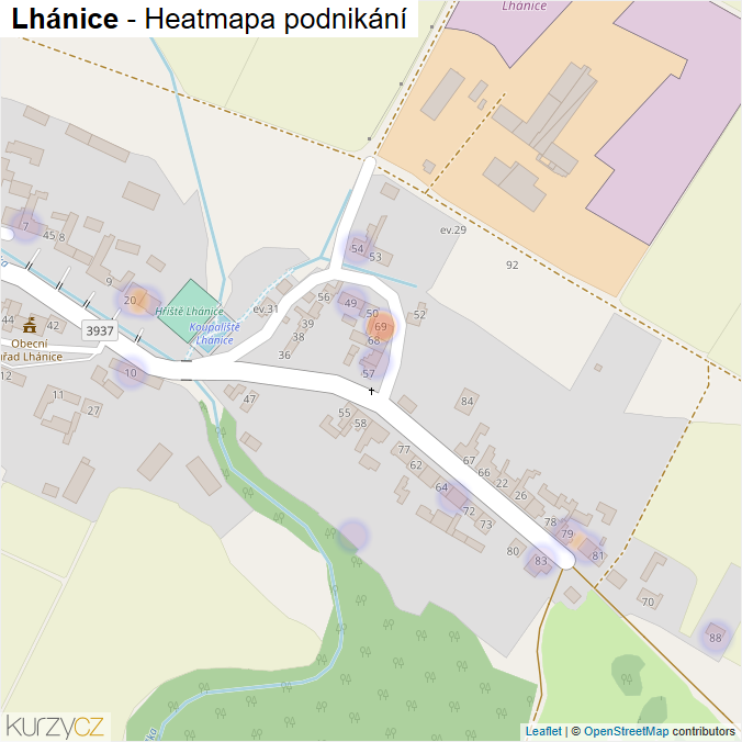 Mapa Lhánice - Firmy v části obce.