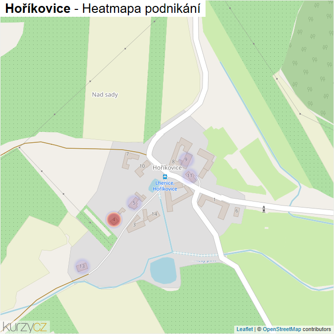 Mapa Hoříkovice - Firmy v části obce.