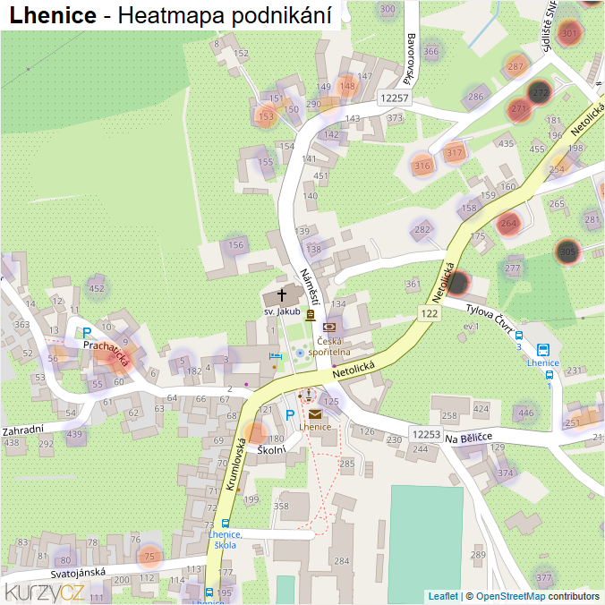 Mapa Lhenice - Firmy v části obce.