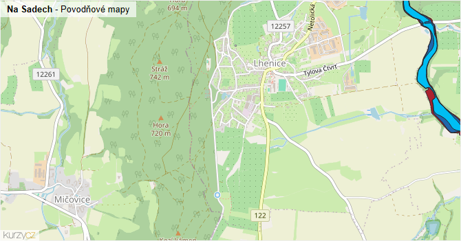 Na Sadech - záplavové mapy stoleté vody