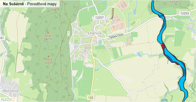 Na Sušárně - záplavové mapy stoleté vody