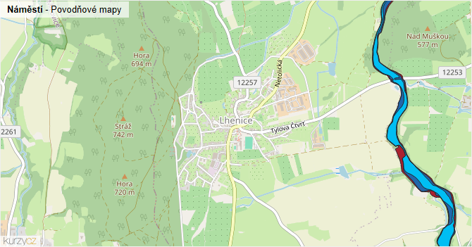 Náměstí - záplavové mapy stoleté vody