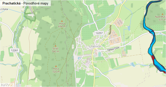 Prachatická - záplavové mapy stoleté vody