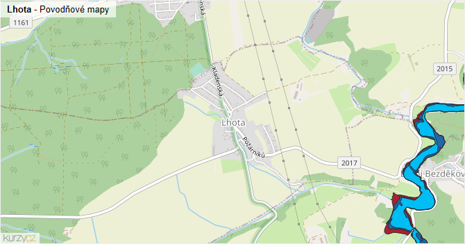 Lhota - záplavové mapy stoleté vody