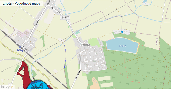 Lhota - záplavové mapy stoleté vody